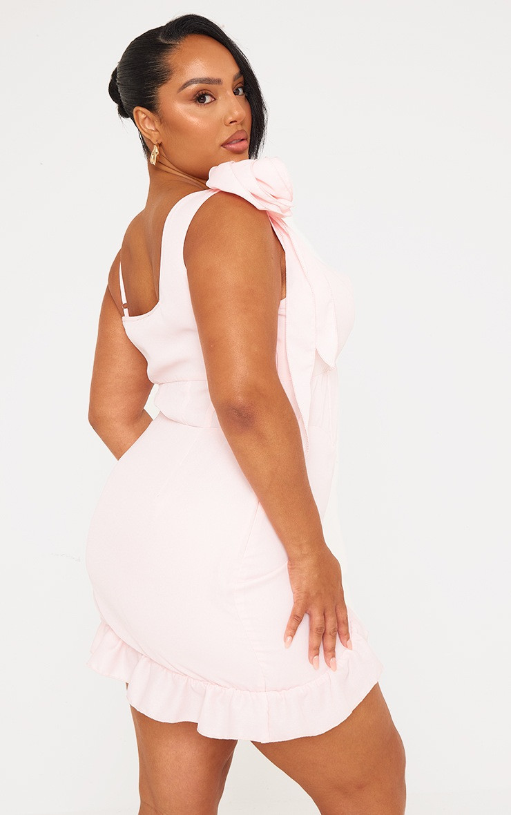 Plus Baby Pink Flower Detail Ruffle Hem Bodycon Dress | PrettyLittleThing US