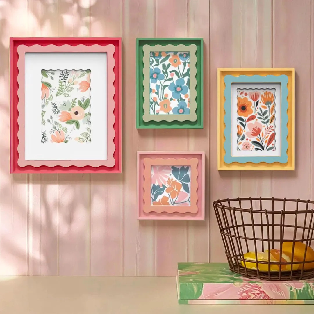 Scalloped Edge Colorful Wood Picture Frame (set of 4) – 4x4, 4x6, 5x7, 8x10 – Fun Retro Style... | Etsy (US)