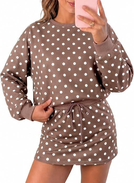 Wenrine Womens Polka Dot 2 Piece Skirt Sets Drawstring Skorts Workout Set | Amazon (US)