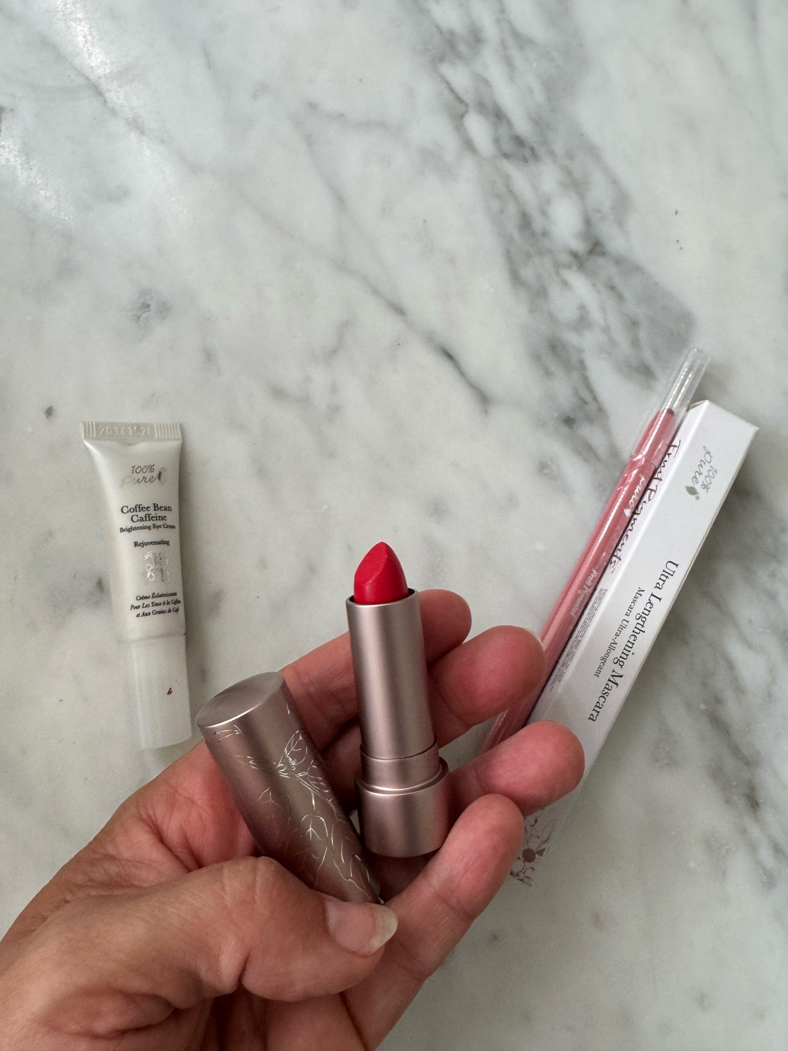 Healthy 100 pure makeup and skincare. Love this caffein eye cream.