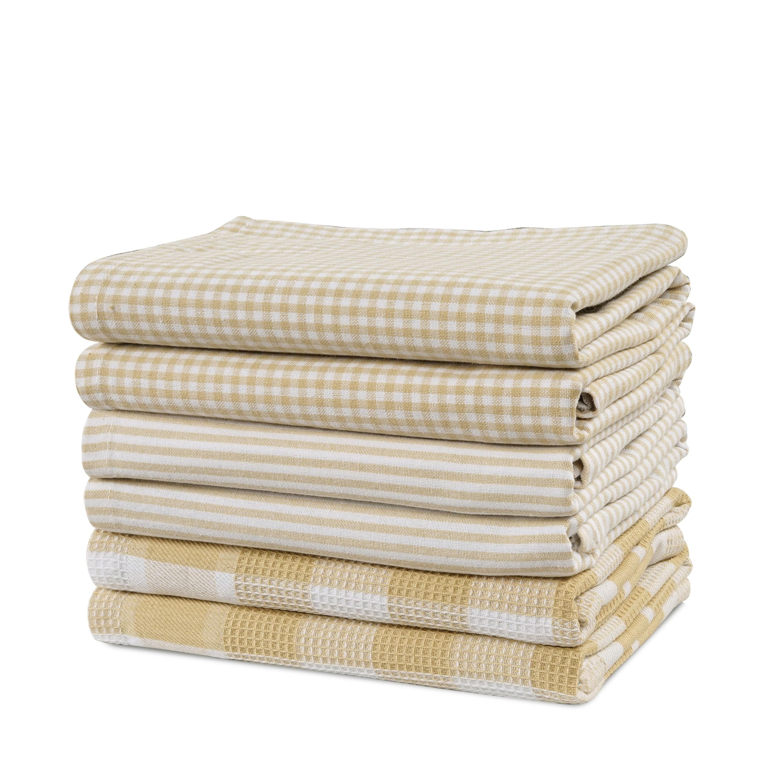 Casa Platino 6 Pack 18"x28" Cotton Kitchen Towels, Absorbent and Durable, Beige Gingham | Amazon (US)