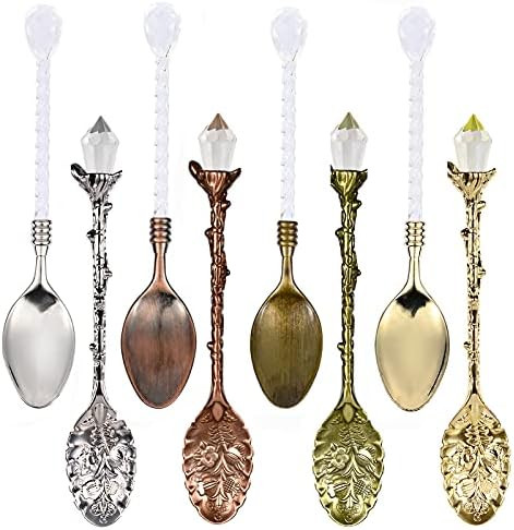 Amazon.com: YAIKOAI 8 Pieces Retro Coffee Tea Spoon with Crystal Ice Cream Dessert Spoons Alloy V... | Amazon (US)