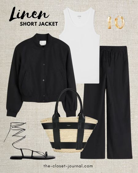 Outfit inspiration with linen-blend trousers and a bomber jacket 