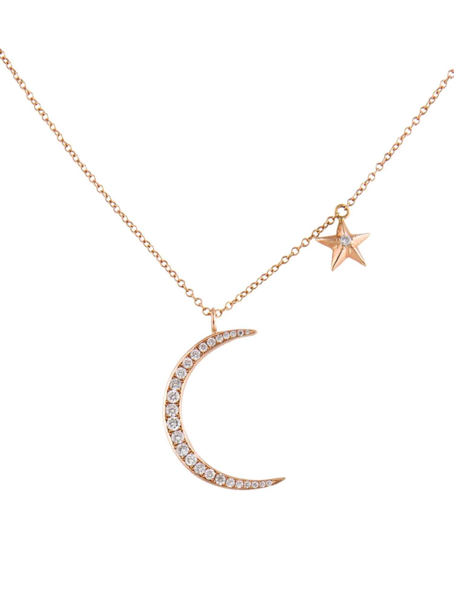 14K Diamond Moon & Star Pendant Necklace | The RealReal