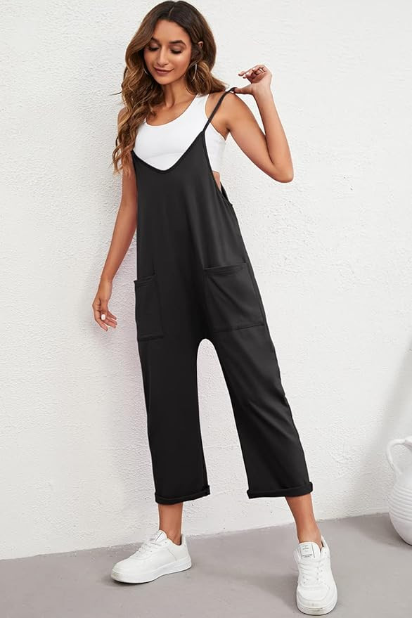 Nirovien Womens Oversized Sleeveless Jumpsuits Spaghetti Strap Wide Leg Rompers with Pocket One P... | Amazon (US)