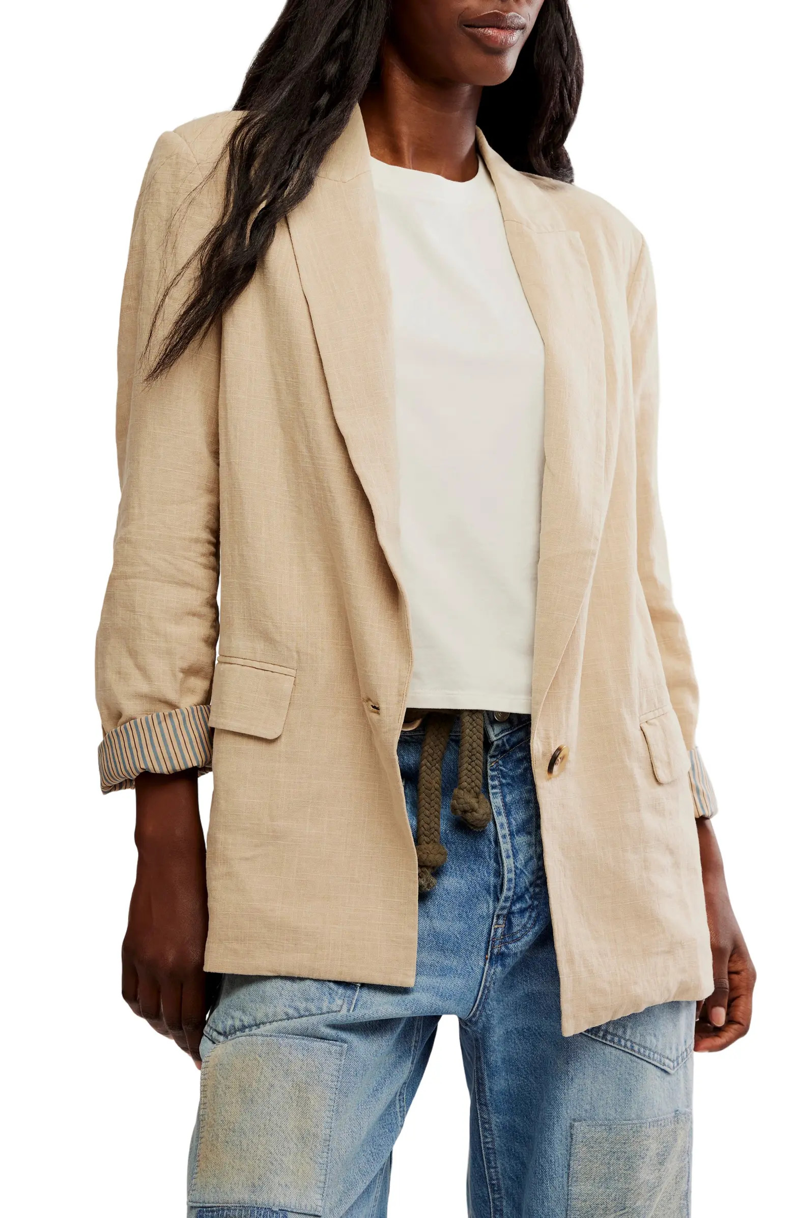 Free People Prep School Linen Blend Blazer | Nordstrom | Nordstrom