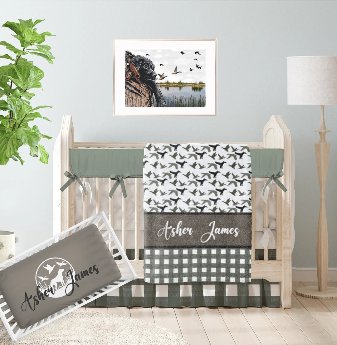 Duck Hunting Crib Bedding Set, Baby Boy Dog and Duck Nursery, Personalized Baby Shower Gift | Etsy (US)