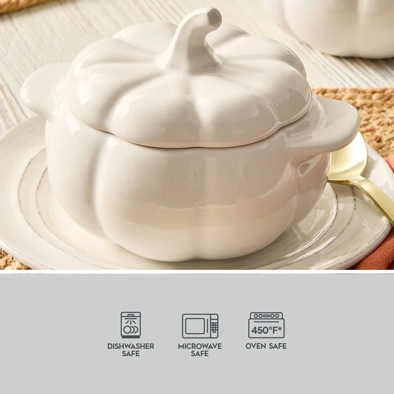 Better Homes & Gardens 8 oz Cream Figural Pumpkin Stoneware Cocotte with Lid, Set of 3 | Walmart (US)