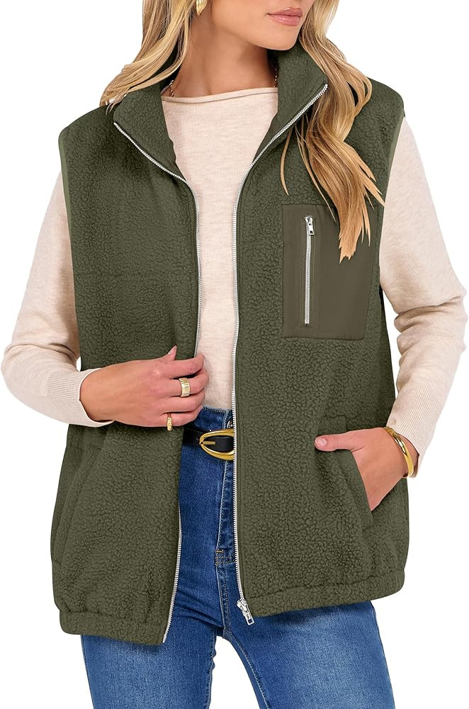 ANRABESS Womens Fuzzy Fleece Vest Oversized Sleeveless Sherpa Jacket Casual Warm Outerwear With P... | Amazon (US)