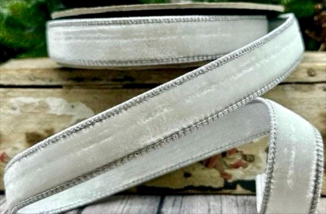 White Velvet Silver Taffeta Back D Stevens Wired Ribbon, 1 Inch, 10 Yards, Christmas Ribbon - Ets... | Etsy (US)