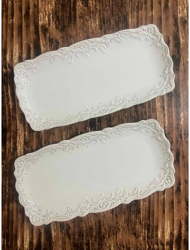 Antique Style Long Plate, 9.4 inches (24 cm), Inner Plates, Glossy White, 2 Pieces, Western Table... | Amazon (US)