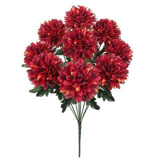 22 in. Red Burgundy Artificial Ball Mum Pom Pom Flower Stem Bush Bouquet (Set of 2) | The Home Depot
