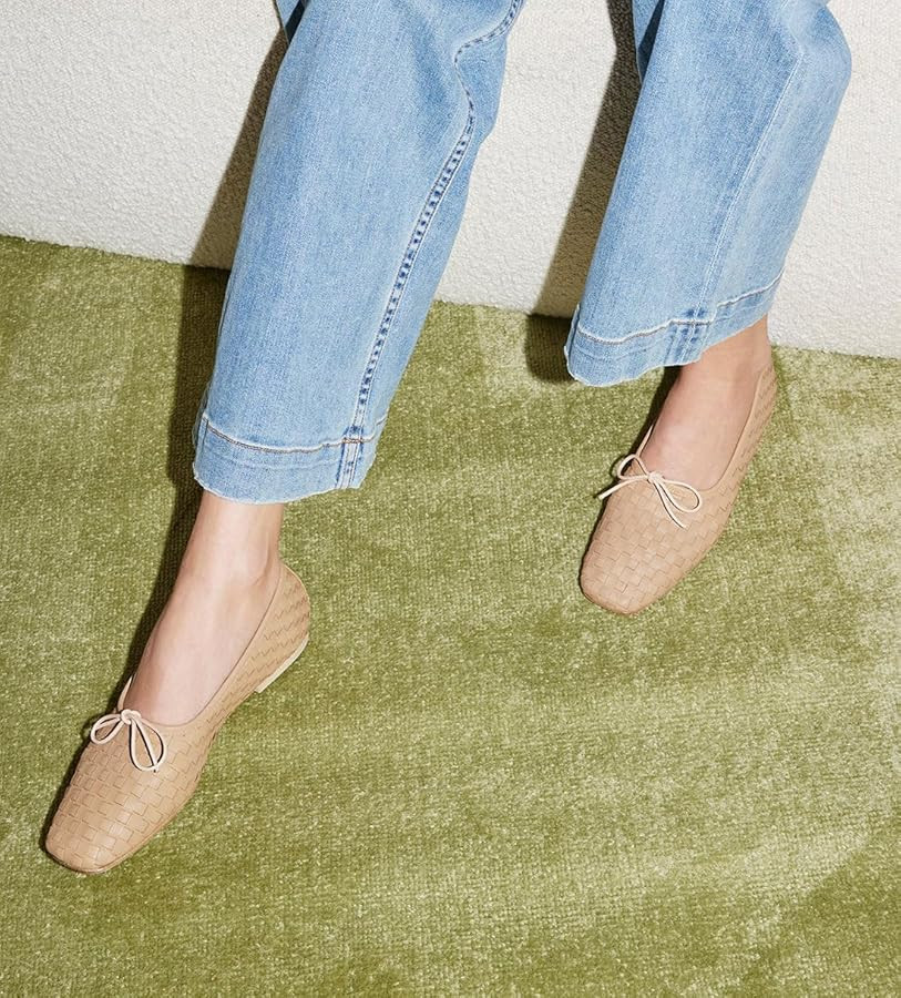 Woven Ballet Flats for Women Bow Square Toe Ballerina Shoes | Amazon (US)