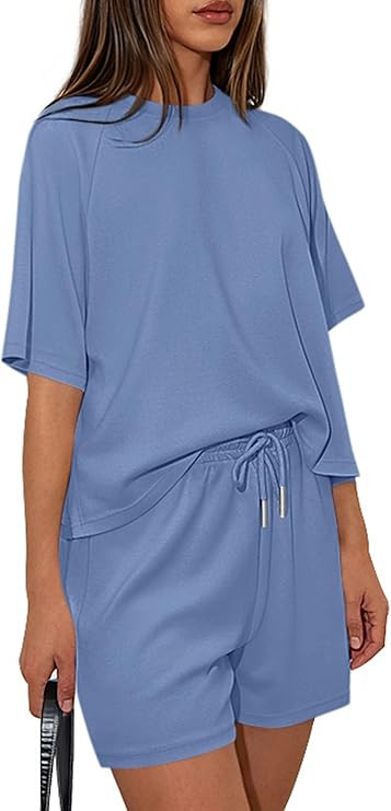 PRETTYGARDEN Women 2 Piece Lounge Sets Short Sleeve Shirts Workout Tops Shorts Matching Clothing ... | Amazon (US)