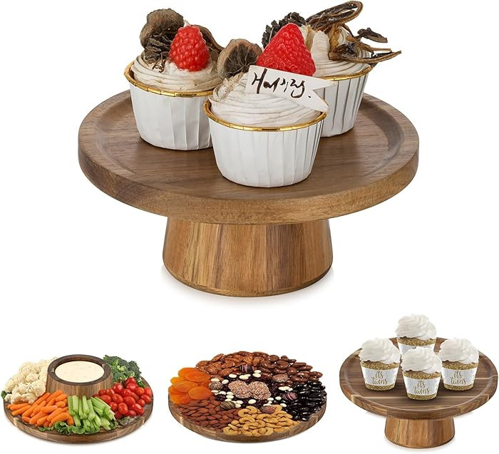 NUPTIO Wood Cake Stand Cupcake Stand: Small Round Cake Display Holder 7.6 Inch Pastry Stands Muff... | Amazon (US)