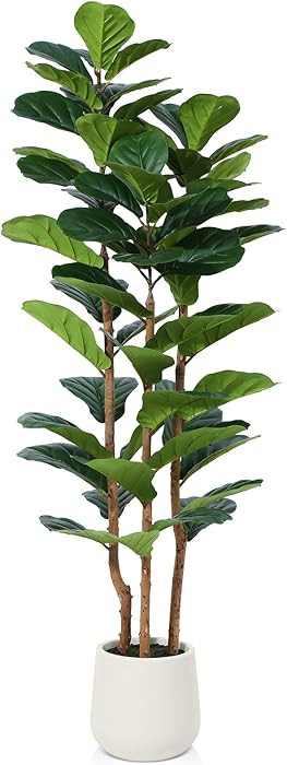 OAKRED Artificial Fiddle Leaf Fig Tree with White Planter,5ft Tall Fake Tree with Natural Wood Tr... | Amazon (US)