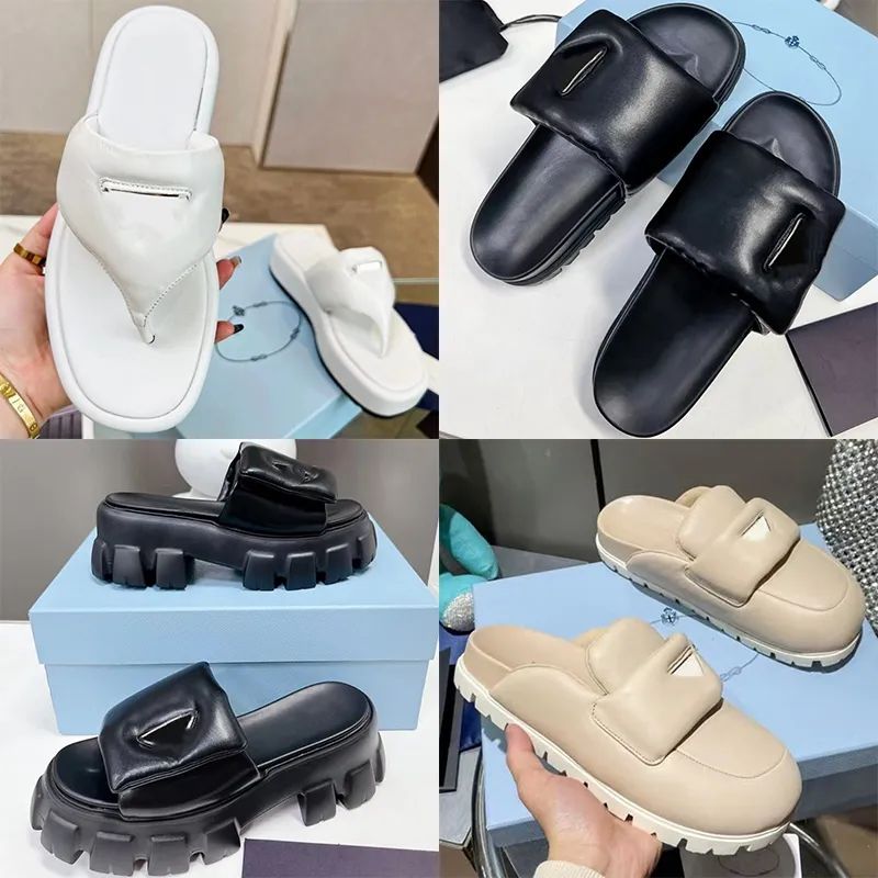 Sandals Prad Soft padded Black Nappa Leather sabots Monolith Slides women shoes Slippers Strap Sl... | DHGate