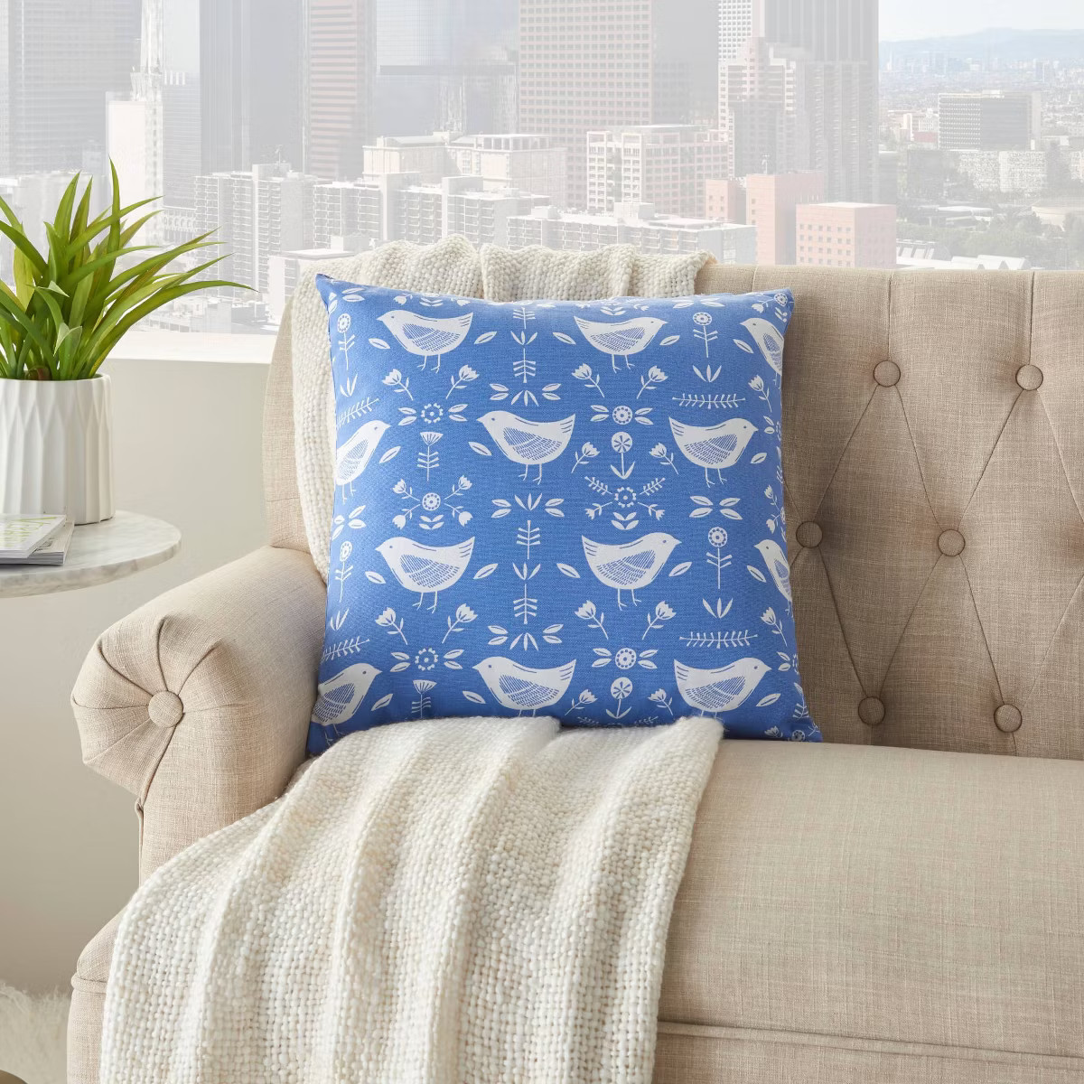 18"x18" Life Styles Bird Pattern Square Throw Pillow Blue - Mina Victory | Target