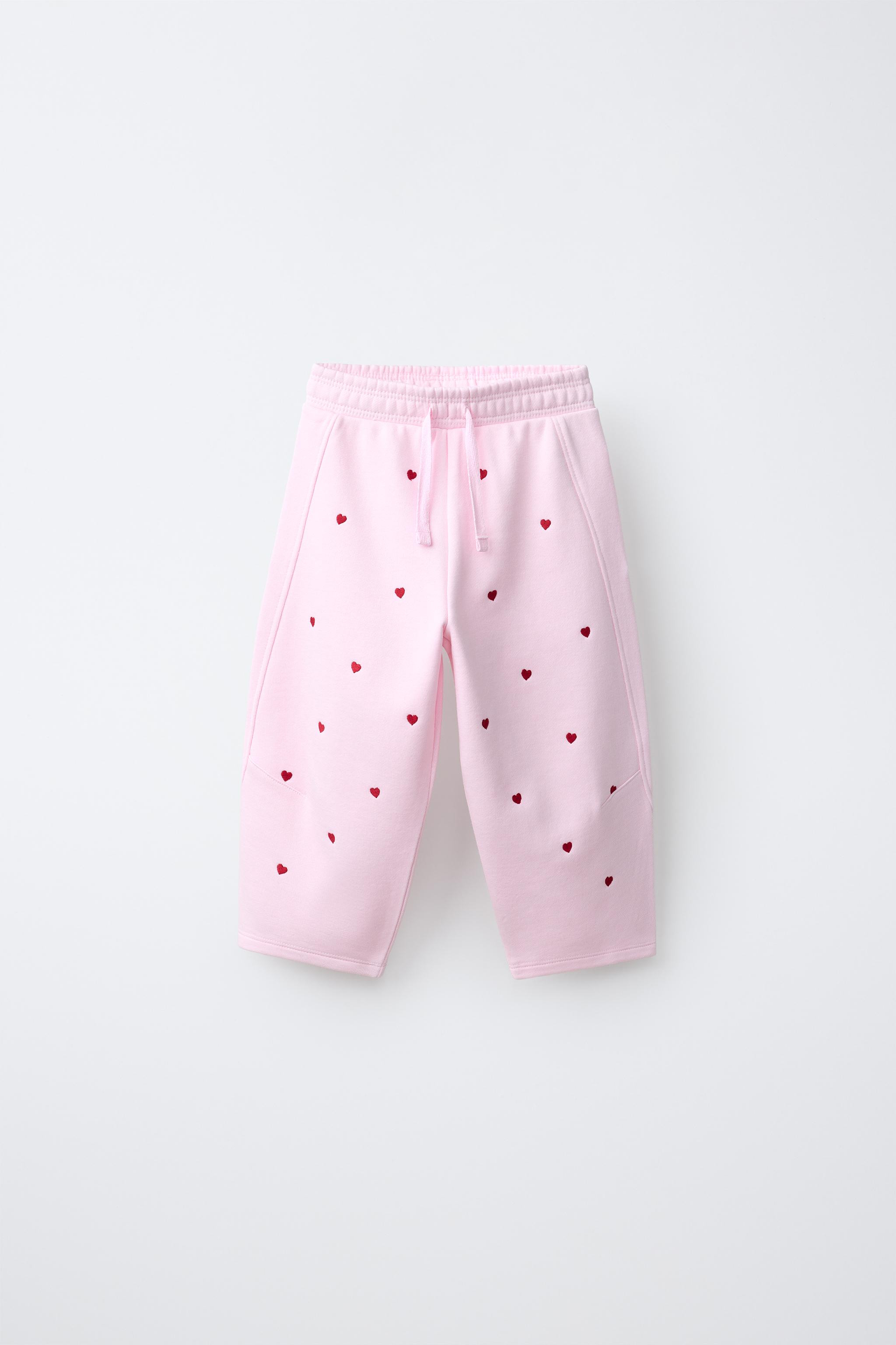 Barrel-leg pants with an elastic waistband and front drawstring appliqu\u00e9. Embroidered heart ... | Zara US