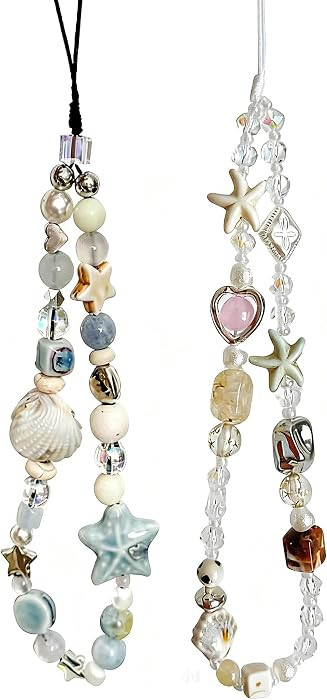 2 Pcs Phone Charm Strap Universal Hand Phone Wrist Strap Camera Lanyard Pearl Beaded Cute Chain String Accessories Universal for iPhone 16 Pro Max Samsung Women Girls Phones Bag Keychain Beach Style | Amazon (US)