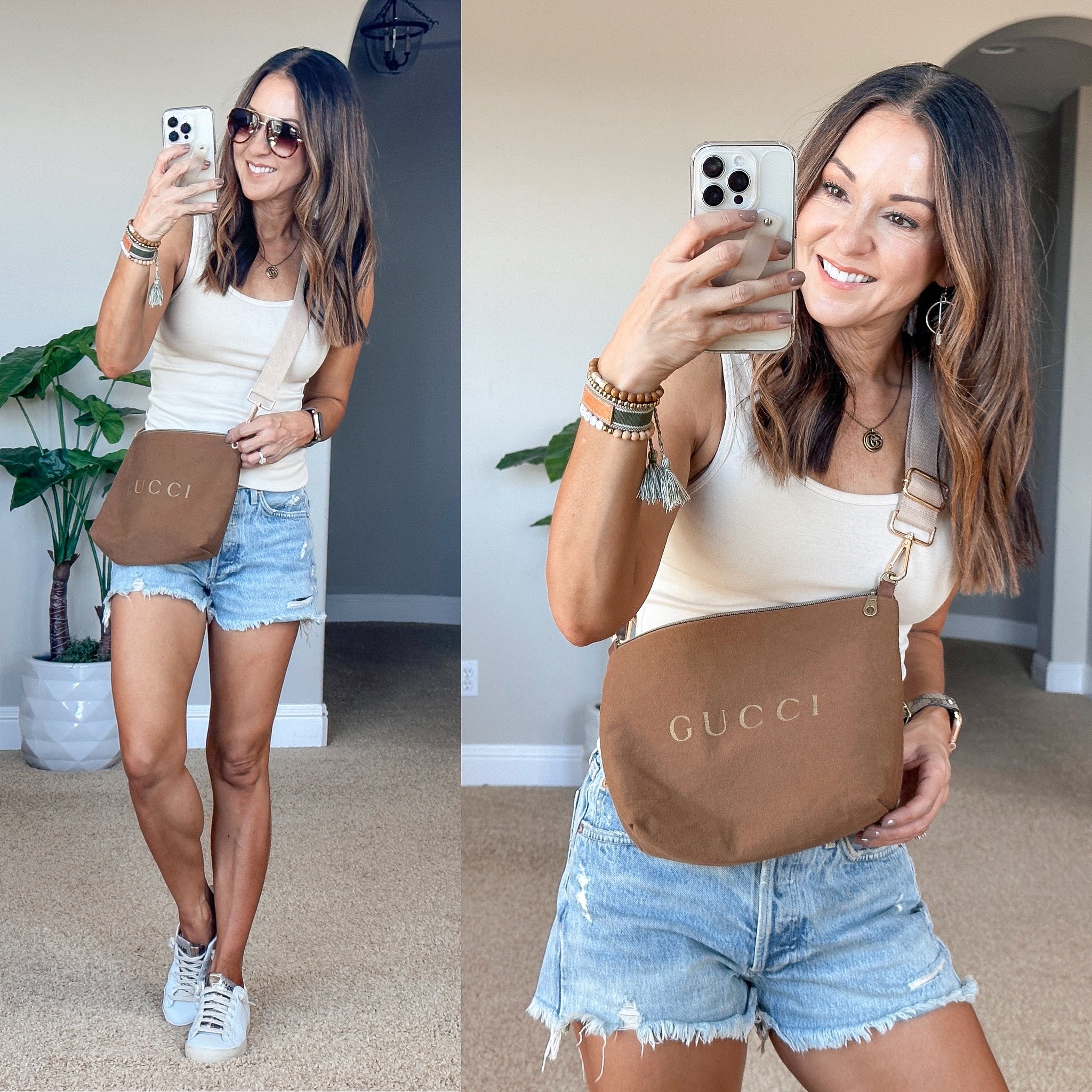 Casual every day outfit perfect for summer & warm weather fall climates! DM me for the link & discount code to my custom upcycled Gucci crossbody bag and tie LV bracelet • beaded bracelets save 20% code HOLLY20 • save 10% on my upcycled Gucci watchband code EVERYDAYHOLLY 
Denim shorts  TTS size 24 • tank size xs • p448 sneakers TTS • Quay mini sunglasses • 

#LTKunder50 #LTKSeasonal #LTKstyletip