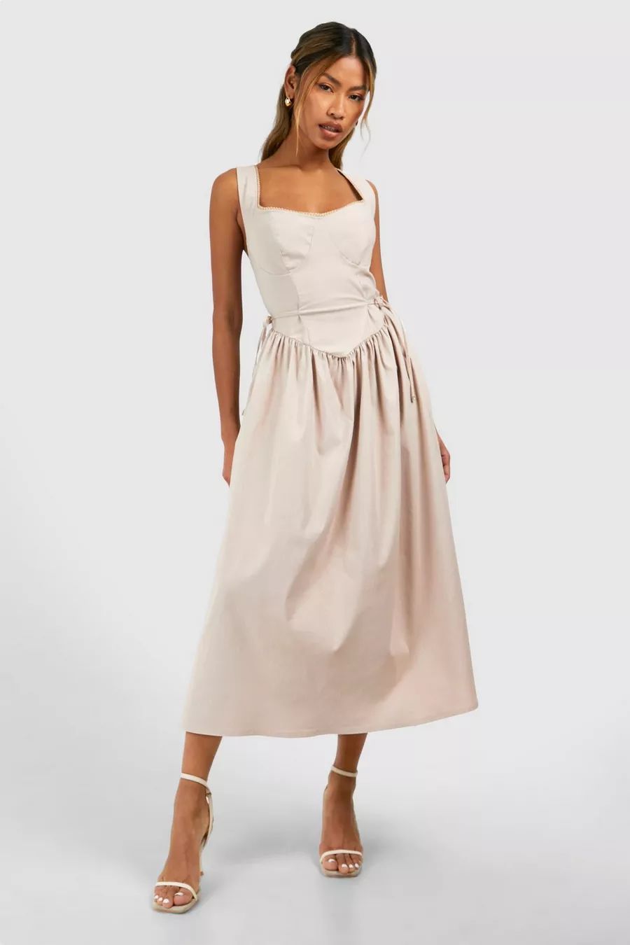 Corset Bengaline Milkmaid Midi Dress | boohoo (US & Canada)