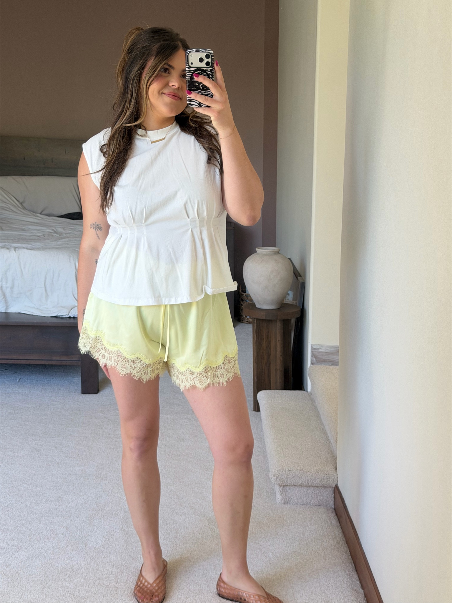 Peplum too from Amazon size large and lace satin shorts from Walmart size xl 

Midsize, size 12, size 14, mom style, curvy outfit