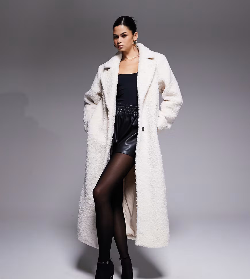 The Frolic exclusive teddy collared maxi coat in cream-White | ASOS (Global)