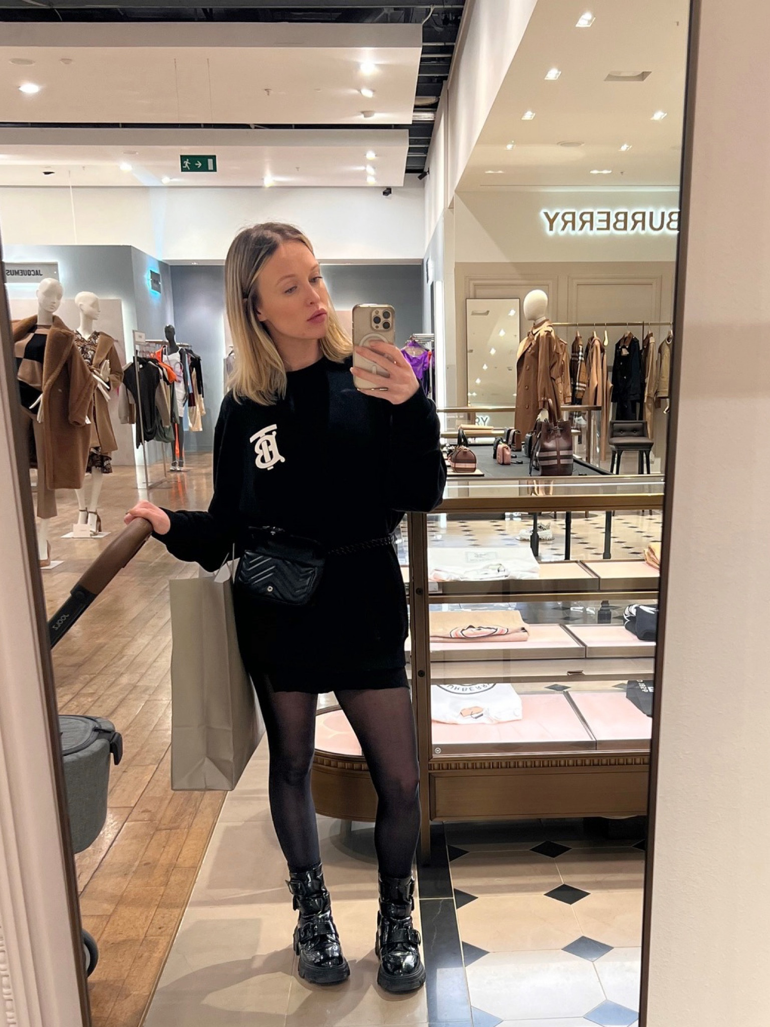 Outfit inspo, Black chunky boots, oversized jumper, graphic sweater, mini skirt, micro skirt, burberry, Gucci bag, Gucci, monochrome outfit, spring outfits 

#LTKSeasonal #LTKfit #LTKeurope