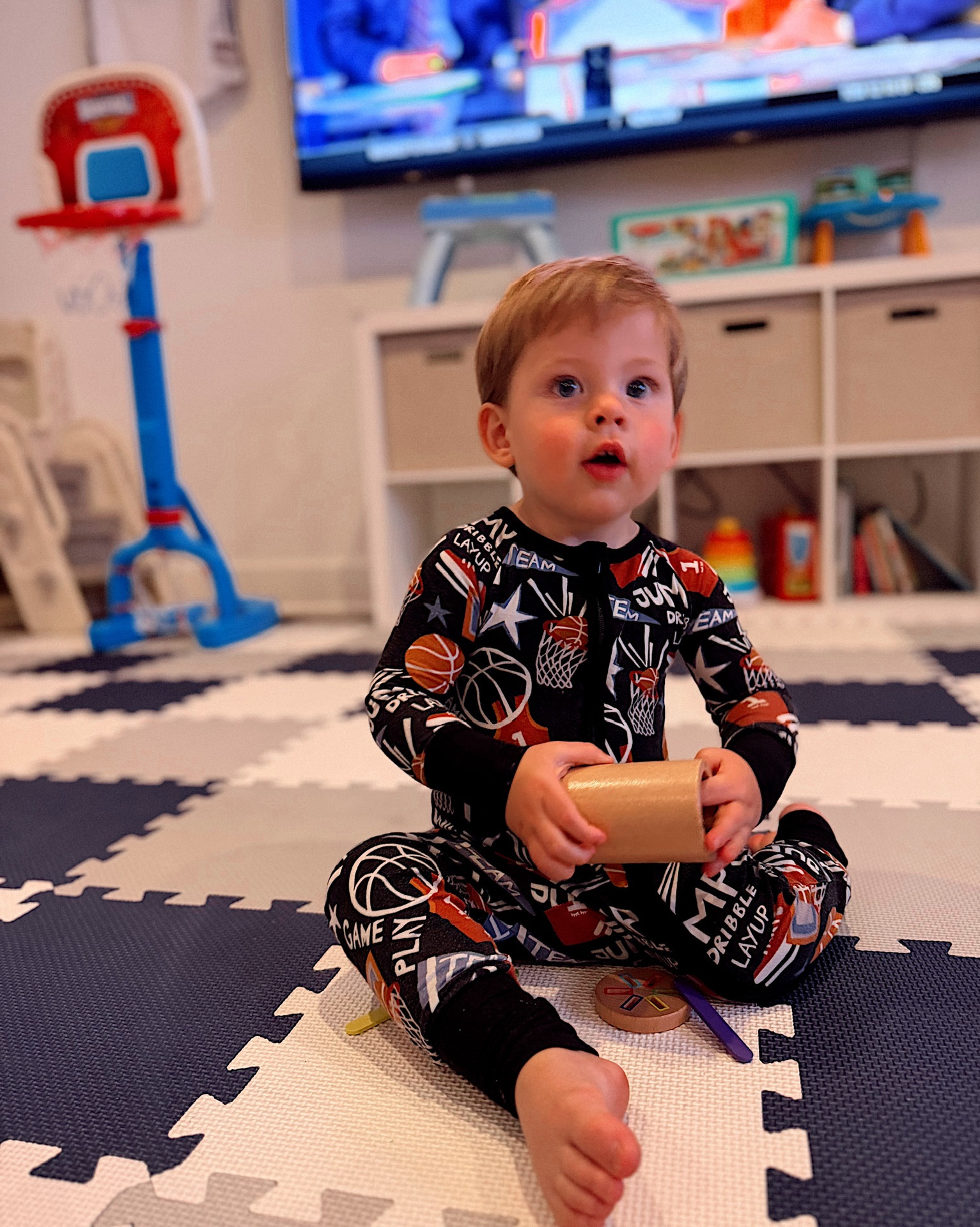 Storm is ready to watch some  March madness in his cute little sleepies pajamas! 

#LTKKids #LTKSeasonal #LTKootd