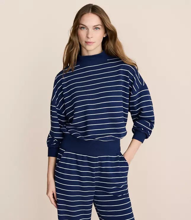 Lou & Grey Striped Cozy Cotton Mock Neck Sweatshirt | LOFT