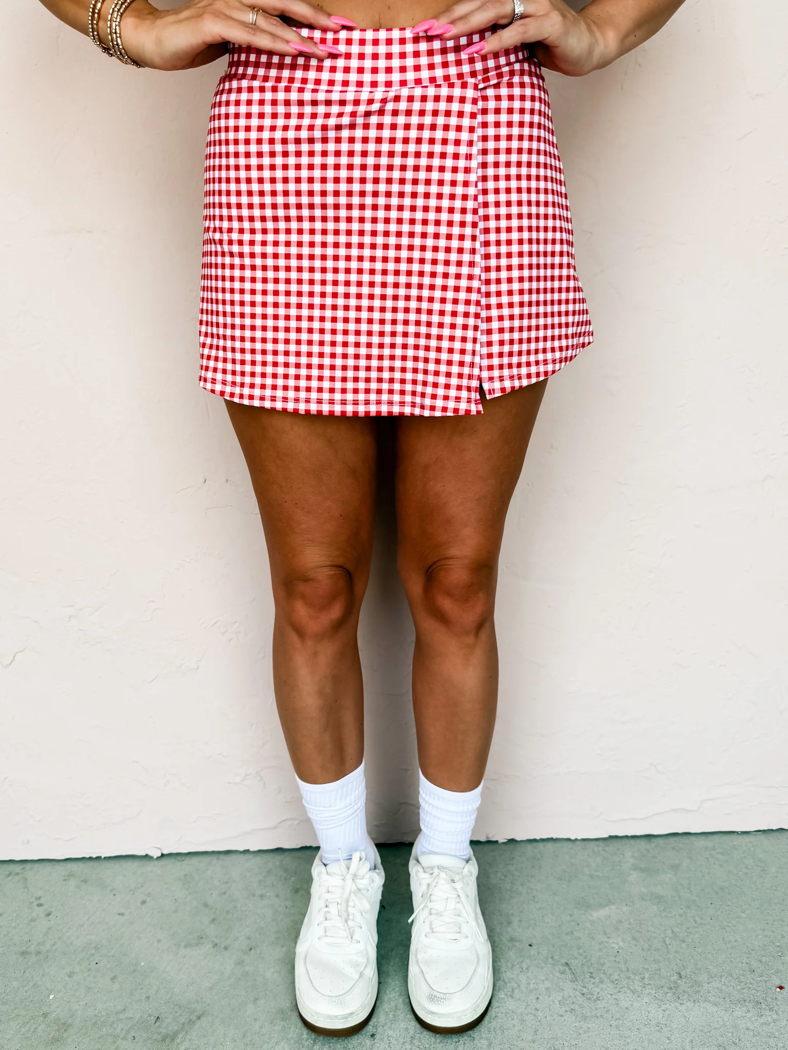 Final Stretch Side Slit A-Line Skort-Red Gingham | Ruthie Grace