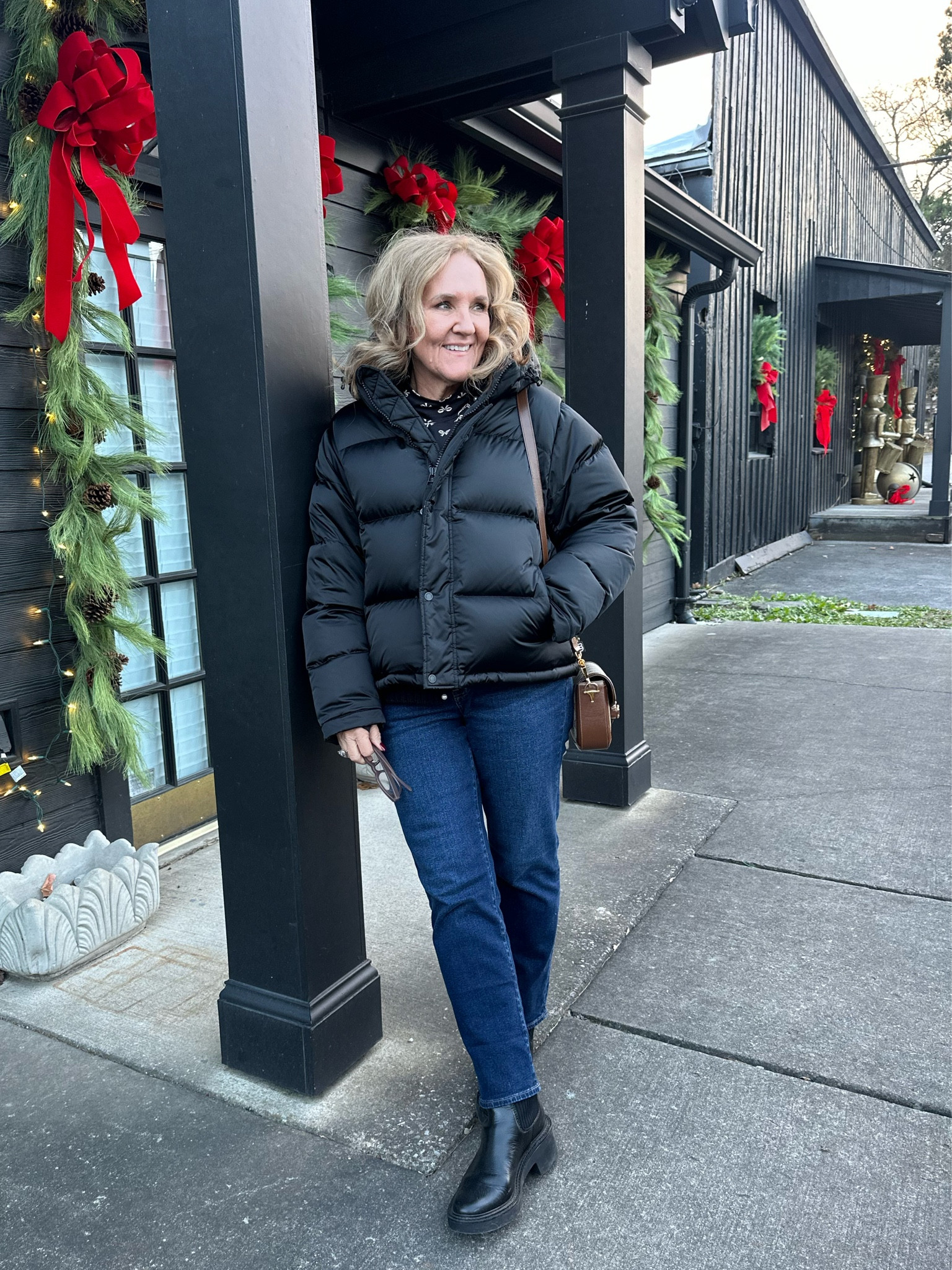 Out running some errands. This was just too cute to not grab a pic. 

Aritzia super puff has been my go to this cold snap. It feels fabulous. Warm, cozy, high quantity. Comes in many lengths and colors. This is the black satin shortie. 

Skinny straight jeans Chelsea boots dolce vita bow turtleneck 

#LTKSaleAlert #LTKOver40 #LTKHoliday