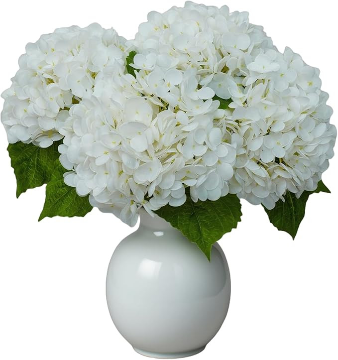 Amazon.com: Pretalux 4 Pcs White Hydrangea Artificial Flowers, 20 Inch Long Stem Faux Hydrangea F... | Amazon (US)