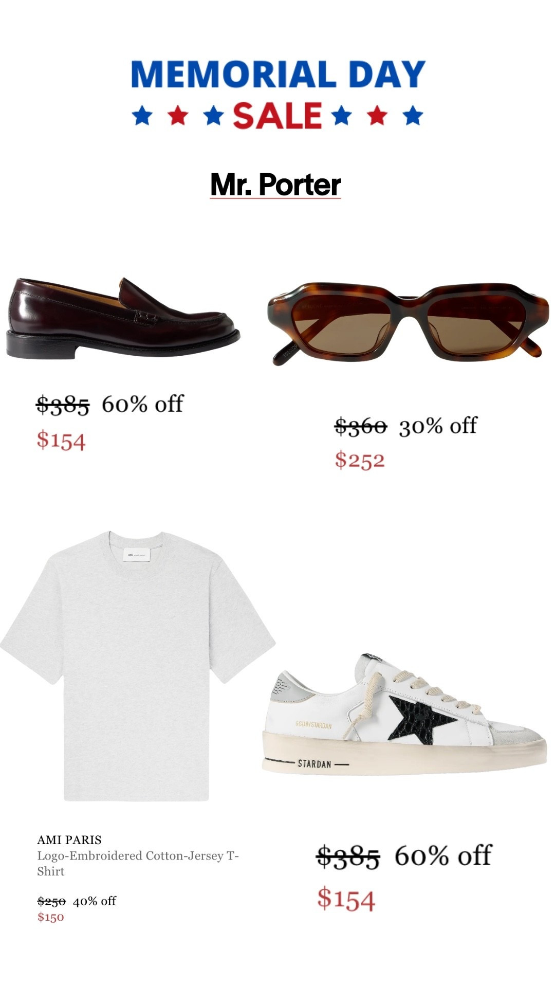 Mr. Porter’s Memorial Day sale is stacked right now 🔥 Designer sneakers, loafers, sunglasses, and elevated basics all heavily discounted before sizes disappear. Definitely one of the best places to level up your wardrobe during sale season.

#LTKMens #MrPorter #MensFashion #DesignerStyle #MemorialDaySale #Menswear #LuxuryMenswear #GoldenGoose #SummerStyle #MensOutfits #FashionDeals #MinimalStyle #ElevatedBasics #LTKSaleAlert #MensStyle

#LTKdayinmylife #LTKgrwm #LTKootd