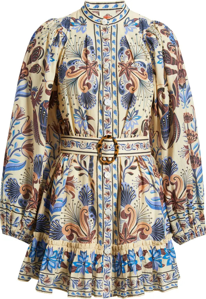 FARM Rio Nature Land Long Sleeve Belted Minidress | Nordstrom | Nordstrom