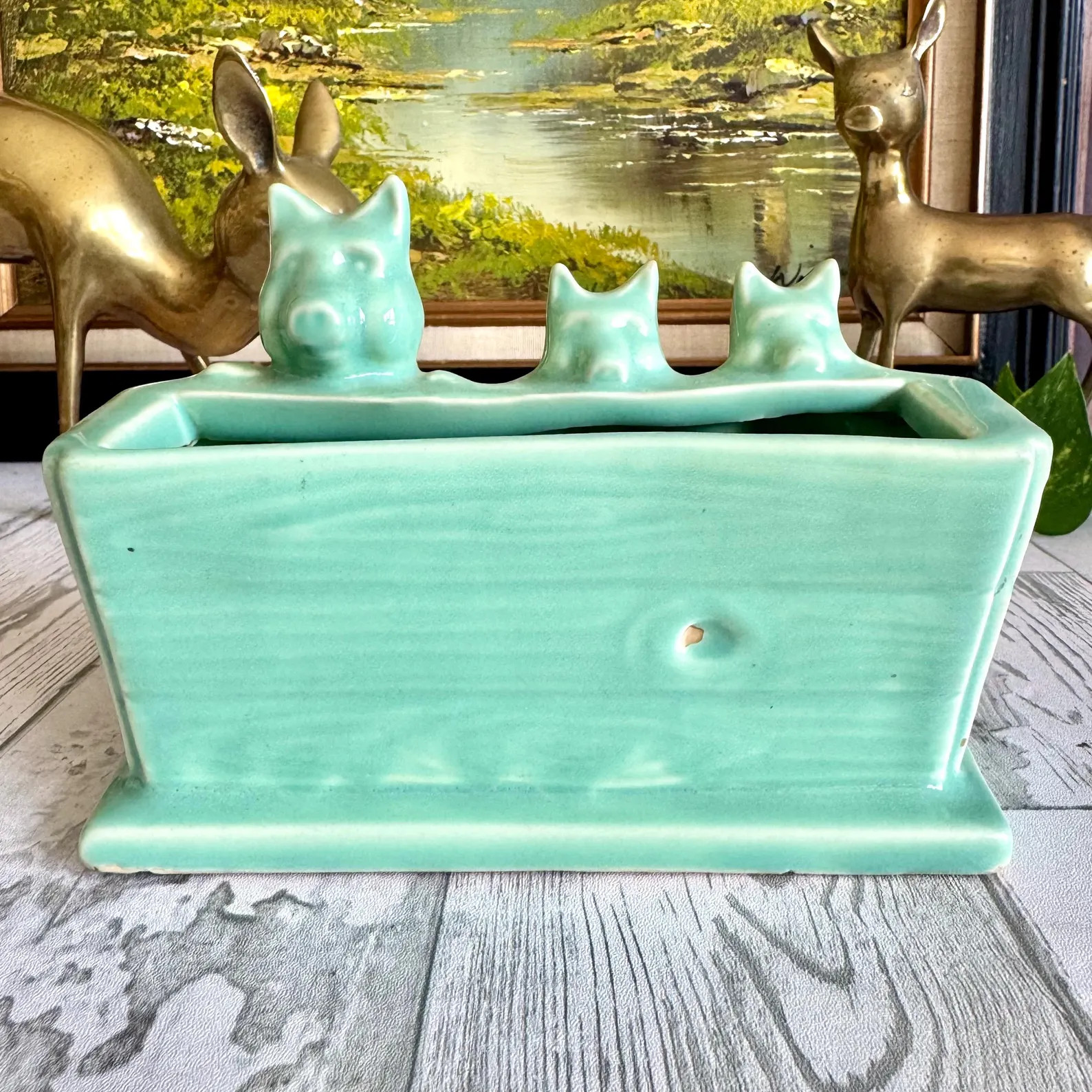 Vintage 1940s / 50s McCoy Three Little Pigs Planter In Aqua : Jadeite Green Ceramic Hungry Piggie... | Etsy (US)