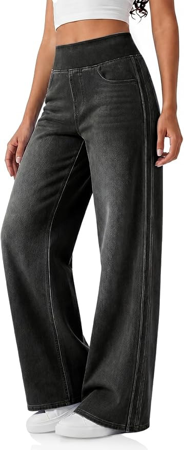 Cicy Bell Womens Pull On Jeans Wide Leg Stretchy Side Striped Denim Pants | Amazon (US)