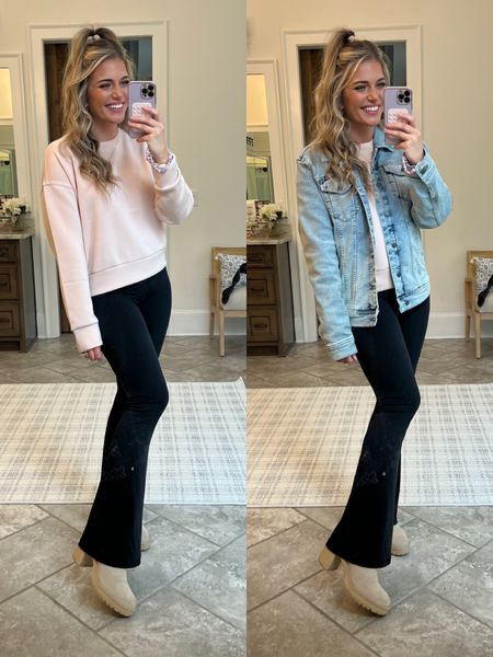 The comfiest pullover ever. 😍 seriously so good 🤌🏼 buttery soft and stretchy. TTS - M.
💗 Use code MORGANXSPANX for 10% off my pullover & bra. 💗
Flared leggings tts - M regular length 
Fave underwire bra ever. TTS  
Denim jacket old from Walmart. Tts - M (linking similar!)
Boots tts & waterproof 
Designer lookalike bag 😍 one of my Amazon faves! 


#LTKFind #LTKunder100 #LTKSeasonal