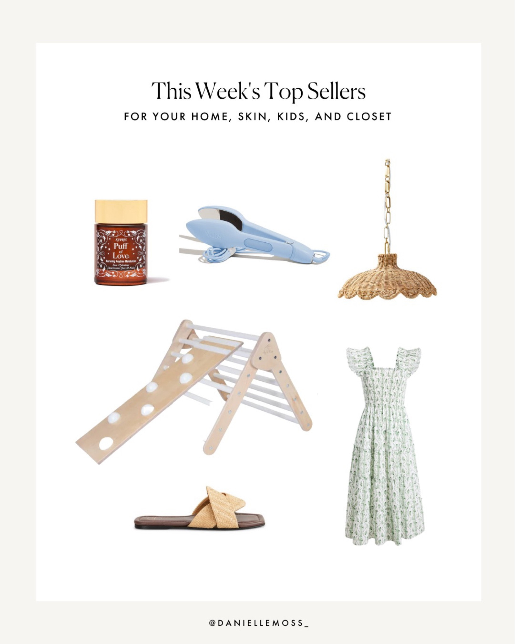 This week’s top sellers: my favorite moisturizer, handheld steam iron, rattan pendant (20% off!), pikler climber, my favorite nap dress, and my new sandals that I cannot wait to wear once it’s warm enough 

#LTKSeasonal #LTKFind #LTKSale