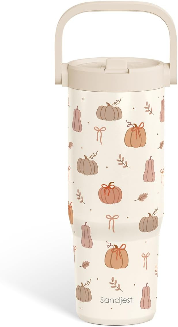 Halloween Fall Pumpkin Stainless Steel Tumbler with Carry Handle 30 Ounce Straw Lid Double Wall Vacuum Insulated for Women Girl Teen | Amazon (US)