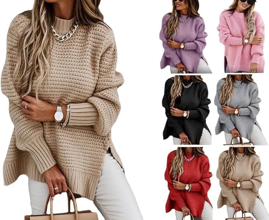 Woman's Sweaters Casual Long Sleeve Knit Pullover Tops Sweaters Loose Soft Jumper Sweaters (Khaki... | Amazon (US)