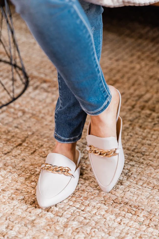 Arlette Grey Large Chain Leather Mules | The Pink Lily Boutique