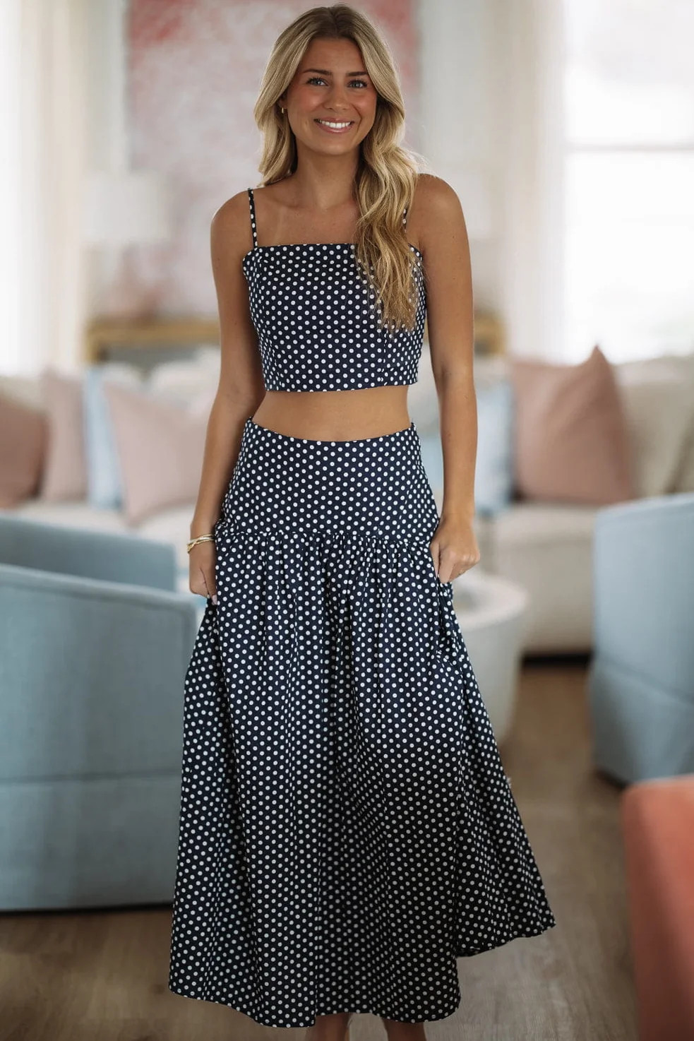 Wink & Dots Maxi Skirt - Navy and White | Hazel and Olive