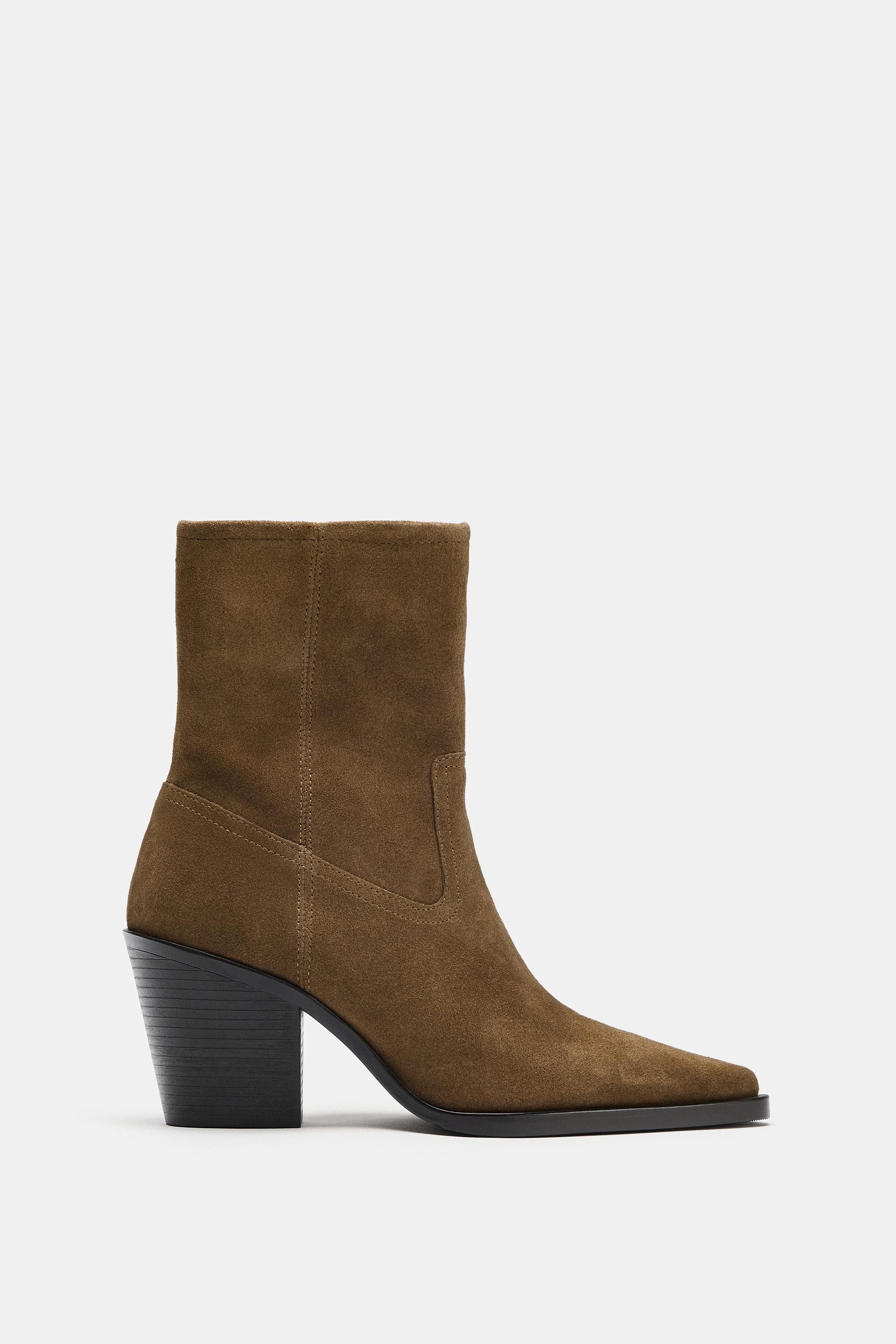 SUEDE COWBOY HEELED ANKLE BOOTS | Zara Canada