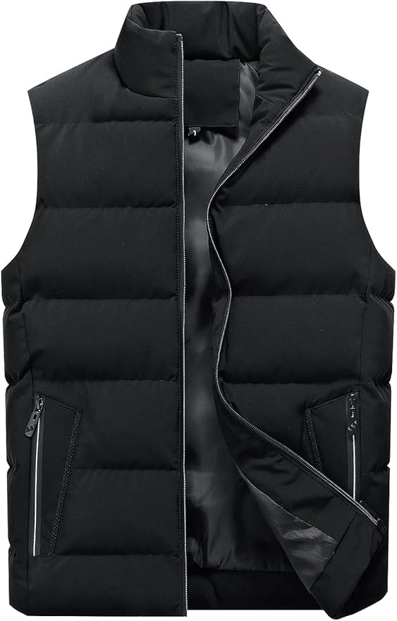 Locachy Men's Outdoor Casual Full Zipper Stand Collar Padded Vest Coats Sleeveless Jacket | Amazon (US)