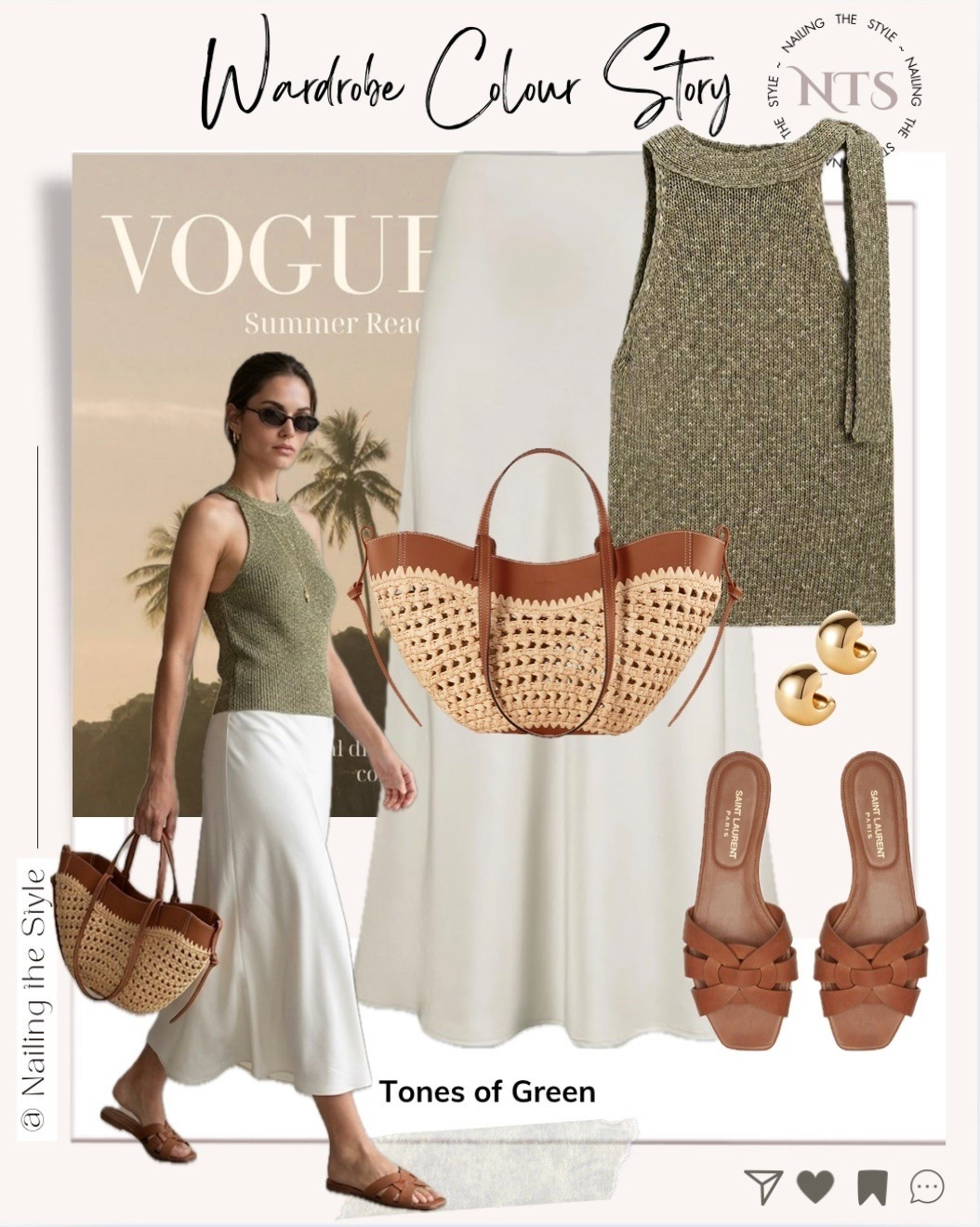 A marled khaki halter tank pairs beautifully with a creamy white midi skirt for a soft, organic palette. The leather-trimmed basket bag adds the perfect touch of structure

#LTKsummer #LTKstyletip