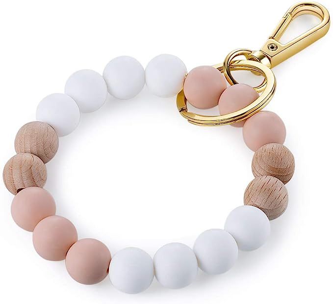 Kemstone Designs Silicone Bracelet Keychain Wristlet,Key Ring Bracelet Beaded Link for Women | Amazon (US)