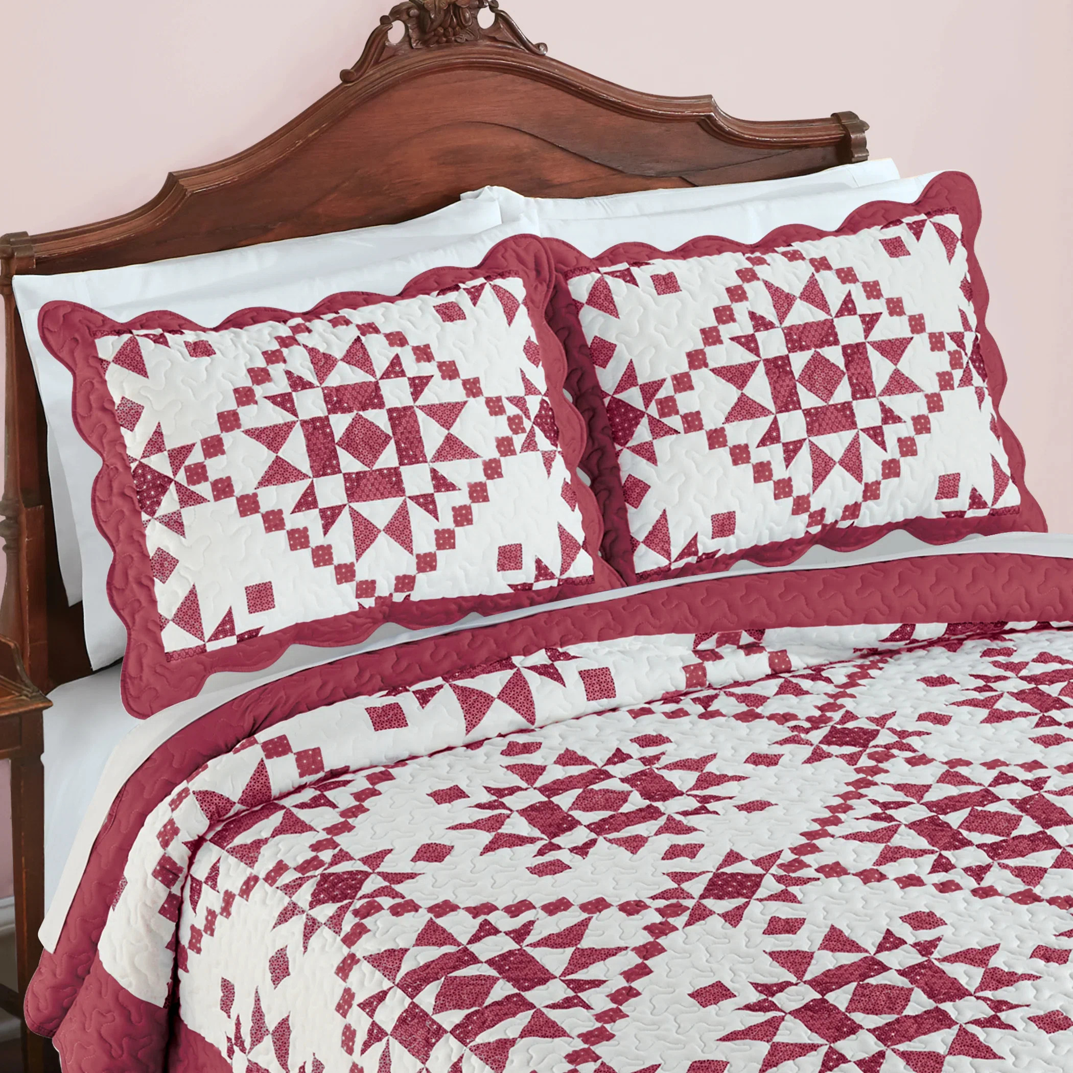 Classic Star Design Patchwork Scalloped Edge Pillow Sham Set (Set of 2) | Wayfair North America