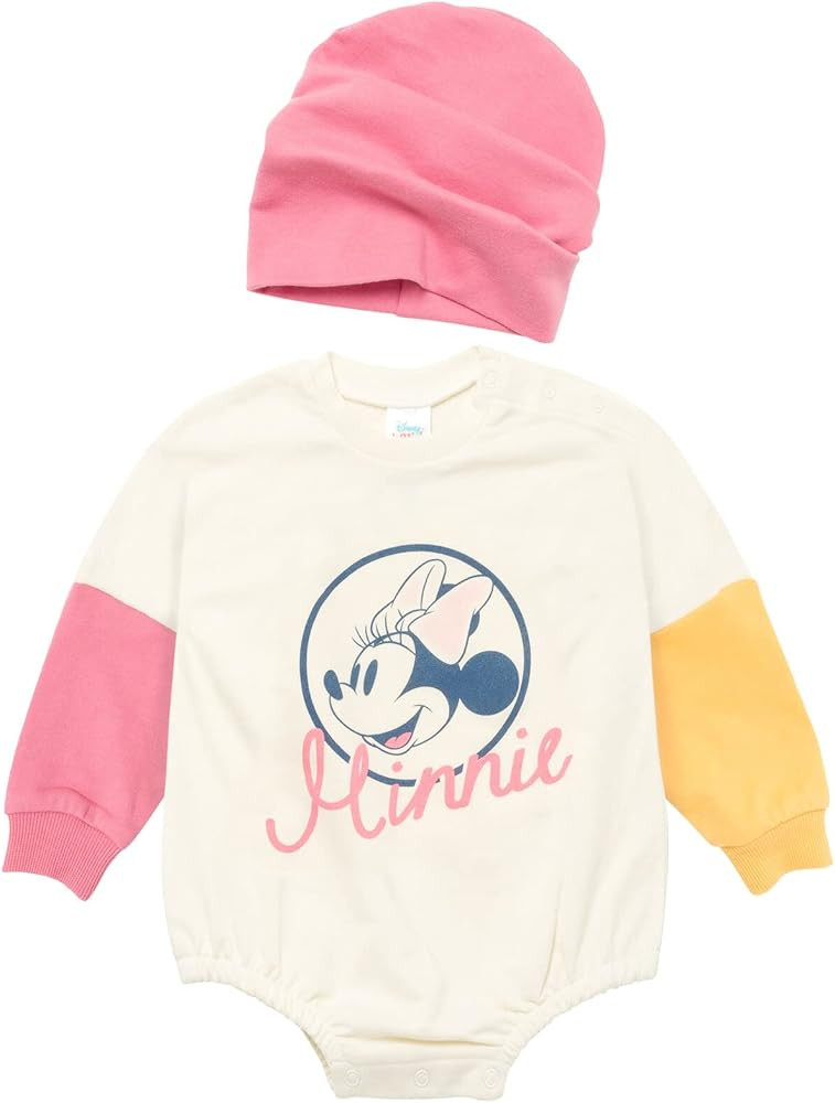 Disney Junior Baby Girls French Terry Bubble Romper Oversized Bodysuit & Hat Newborn to Infant Si... | Amazon (US)